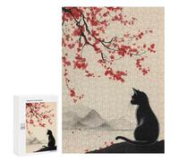Puzzle 300 PCS Per Adolescenti Black Cat And The Cherry Blossom Tree Puzzle Per Adulti Giochi Rilassanti Quadri Da Parete Offerta Come Regalo Per Tutta La Famiglia 300 PCS