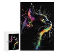 Puzzle 300 PCS Per Adolescenti Black Cat with Rainbow Splashes Puzzle Per Adulti Giocattoli Fai Da Te Analisi E Logica Come Regali Per Tutta La Famiglia 300 PCS