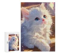 Puzzle 300 PCS Per Adolescenti Fluffy White Cat with Blue Eyes Puzzle Per Adulti Migliora La Memoria Interazione Genitore-figlio Giocattolo Gioco Intellettuale 300 PCS
