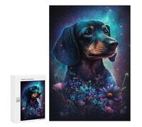 Puzzle 300 PCS Per Adolescenti Galactic Dachshund with Flowers -6 Puzzle Per Adulti Puzzle Migliora La Memoria Sfida Educativa Riduzione Dello Stress Regali 300 PCS
