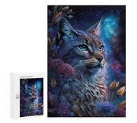 Puzzle 300 PCS Per Adolescenti Galactic Lynx Celestial Feline Artwork Puzzle Per Adolescenti Migliora La Memoria Difficile Da Completare Divertimento in Famiglia E Serata Di Giochi 300 PCS