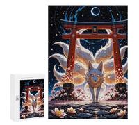Puzzle 300 PCS Per Adolescenti Kitsune Nine-tailed Fox Torii Gate Cherry Blossom Sakura Japan Puzzle Per Adulti Che Migliorano La Memoria Difficili E Stimolanti Regali Di Natale E Compleanno 300 PCS