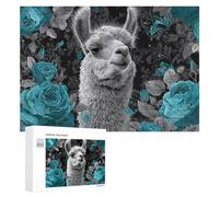 Puzzle 300 PCS Per Adolescenti Llama with Blue Flowers Puzzle Per Adulti Giochi Rilassanti Perfetto Per Decorare E Regalare A Tutta La Famiglia 300 PCS