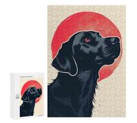 Puzzle 300 PCS Per Adolescenti Loyal Black Dog Vector Portrait with Bold Red Sun Backdrop Puzzle Per Adulti Giochi Rilassanti Quadri Da Parete Offerta Come Regalo Per Tutta La Famiglia 300 PCS