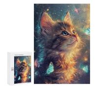 Puzzle 300 PCS Per Adolescenti Magical Kitten with Butterflies Puzzle Per Adulti Migliora La Memoria Interazione Genitore-figlio Giocattolo Gioco Intellettuale 300 PCS