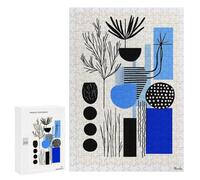Puzzle 300 PCS Per Adolescenti Modern Blue & Black Abstract Botanical Art - Minimal Decor Puzzle Per Adulti Giochi Rilassanti Decorazione Per La Casa Regali Unici Per Compleanno E Natale 300 PCS