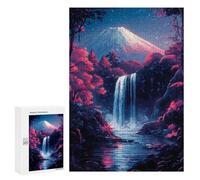 Puzzle 300 PCS Per Adolescenti Mountain Fuji Waterfall Night Japanese Cherry Blossom Puzzle Per Adulti Giocattoli Antistress Difficile Difficile Per È Ideale Come Regalo 300 PCS