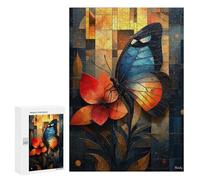Puzzle 300 PCS Per Adolescenti Stained Glass Butterfly on A Vibrant Flower Puzzle Per Adulti Giochi Per Famiglie Regalo Di Compleanno Regalo Di Compleanno Unico 300 PCS
