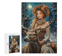 Puzzle 300 PCS Per Adolescenti Winter Moonlit Deer Encounter I Puzzle Per Adolescenti Migliorano La Memoria Per Compleanno, Natale Regali Di Compleanno 300 PCS