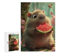Puzzle 300 PCS Per Adulti Capybara Eating Watermelon in A Forest Puzzle Per Adolescenti Giocattolo Decorazione Da Parete Decorazione Perfetta Difficile Da Completare 300 PCS