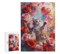 Puzzle 300 PCS Valentine's Day Cat Art Print Puzzle Per Adulti Puzzle Regalo Di Compleanno Difficile E Sfida Gioco Impegnativo Regali 300 PCS