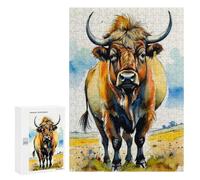 Puzzle 300 PCS Watercolor Highland Cow Portrait Puzzle Per Adolescenti Giochi Rilassanti Sfida Difficile Regali Unici Per Compleanno E Natale 300 PCS