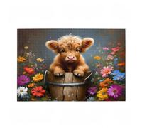 Puzzle 300 Pezzi Bovini delle Highlands Puzzle Fiore Adulti Arte Grandi Dimensioni Jigsaw di Legno con una Scatola e Poster, Impossibili Jigsaw Gioco Familiare, Home Decor Regalo Donna 38x26cm D-15