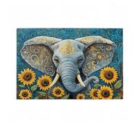 Puzzle 300 Pezzi Elefante Puzzle Girasole Adulti Arte Grandi Dimensioni Jigsaw di Legno con una Scatola e Poster, Impossibili Jigsaw Gioco Familiare for Adulti, Home Decor Regalo Donna 38x26cm D-372