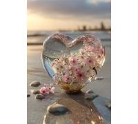 Puzzle 300 Pezzi Fiore Forma Cuore Sulla Spiaggia, Puzzle Giocattolo Decompressivo Intellettuale Educativo Divertente Gioco per Famiglie, Puzzles per Adulti 300 Pezzi 38 x 26 cm