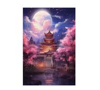 Puzzle 300 Pezzi Fiori di Ciliegio Puzzle Pagoda a cinque piani Adulti Arte Grandi Dimensioni Jigsaw di Legno con una Scatola, Impossibili Jigsaw Gioco Familiare, Decor Regalo Donna 38x26cm D-1548
