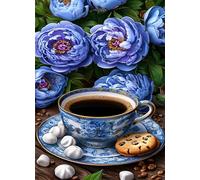 Puzzle 300 pezzi Giochi educativo e Giocattoli sfida Regalo Jigsaw puzzle classici per Adulti,DIY Puzzles Caffè alla peonia blu,38x26 cm