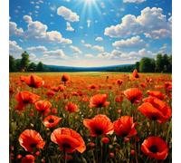 Puzzle 300 Pezzi,jigsaw puzzle per adulti 35x35 cm Campo di papaveri illuminato dal sole Puzzles Classici,puzzles impegnativo,Impossibile Difficile giochi per tutta la famiglia