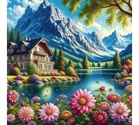 Puzzle 300 Pezzi,jigsaw puzzle per adulti 35x35 cm Villa sulla Montagna Innevata Fiori Puzzles Classici,puzzles impegnativo,Impossibile Difficile giochi per tutta la famiglia