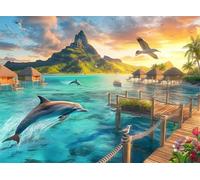 Puzzle 300 Pezzi per Adulti Casa sulla spiaggia Delfini, Intrattenimento Creativo, puzzle Divertenti Uomo e Donna, Gioco Giocattolo per la Famiglia, Colorato impegnativo per adulti
