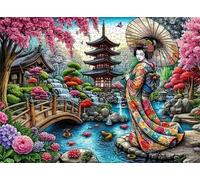 Puzzle 300 Pezzi per Adulti,Puzzles Artistico,Geisha del giardino giapponese puzzle fai da te Intrattenimento Creativo, puzzles Classico Regali per la casa
