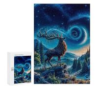Puzzle 300 PZ per Adolescenti Mistico Deer Under Starry Sky Puzzle per Adulti Giochi Rilassanti Analisi E Logica Interazione Genitore-Bambino 300 PZ