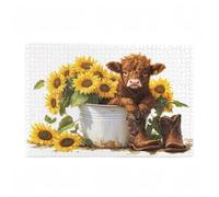 Puzzle 3000 Pezzi Bovini delle Highlands Puzzle Girasole Adulti Arte Grandi Dimensioni Jigsaw di Legno con una Scatola, Impossibili Jigsaw Gioco Familiare, Home Decor Regalo Donna 81x122cm D-375