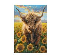 Puzzle 3000 Pezzi Bovini delle Highlands Puzzle Girasole Adulti Arte Grandi Dimensioni Jigsaw di Legno con una Scatola, Impossibili Jigsaw Gioco Familiare, Home Decor Regalo Donna 81x122cm D-1258