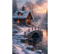 Puzzle 3000 Pezzi Fiume Winter Cabin Puzzles per Adulti Impossibile Difficile Impegnativo Puzzle 3000 Pezzi Classici 122 x 81 cm