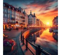 Puzzle 35 Pezzi,12 x 12 cm puzzles per adulti,Tramonto sulle strade della città DIY puzzle Arte,Educativi Stimolanti Puzzles Decorazioni per la Casa