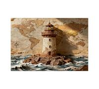 Puzzle 3D a forma di faro nautico in rilievo, per adulti, 300 pezzi, puzzle in legno stampato con mappa del percorso estetica vintage, decorazione con motivo spiaggia per l'intrattenimento domestico