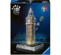 Ravensburger - Puzzle 3D Iconics: 12008025 Big Ben - con Luce - Il Famoso Punto di Riferimento di Londra Come Modello Dettagliato e Illuminato