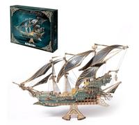 Puzzle 3D in legno a forma di nave pirata, modello steampunk fai da te di nave pirata da costruire, modello di barca fai da te, ornamento creativo per casa e ufficio per gli appassionati d'arte (verde