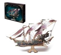 Puzzle 3D in legno a forma di nave pirata, modello steampunk fai da te di nave pirata da costruire, modello di barca fai da te, ornamento creativo per casa e ufficio per gli appassionati d'arte (viola