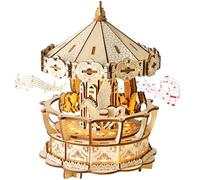 Puzzle 3D in legno con carosello musicale, puzzle in legno 3D, set per adulti, con musica classica, set di modelli per decorazioni per la casa, Natale, compleanno (Colour1)