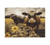 Puzzle 3D in legno con mucca marrone, con scatola portaoggetti, puzzle ecologico in legno per il tempo libero, sollievo dallo stress e decorazione, 500 pezzi