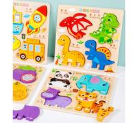 Puzzle 3D in legno, giocattoli educativi Montessori per la prima infanzia, gioco di abbinamento cognitivo per bambini - animali, trasporti, frutta QLL - Puzzle della fauna selvatica,QLL - Puzzle del v