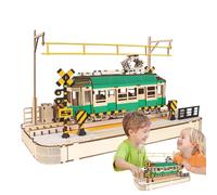 Puzzle 3D in legno - Kit modello meccanico del tram classico da 28,7 cm, puzzle di assemblaggio di auto in 1:24, costruzione artigianale in legno tagliato al fai da te | Display decorativo