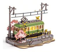 Puzzle 3D in legno per adulti, kit modello fai da te Sakura Journey Tram con luci LED, artigianato creativo per bambini, regalo per hobby, arredamento per la casa, giocattoli da assemblare Marca: Robo