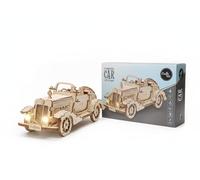Puzzle 3D in legno per auto con LED Crafts&Co - Modellino fai da te da costruire da soli - 153 pezzi - Modello auto vintage - Kit creativo per adulti e adolescenti 14+ - Puzzle in legno decorativo