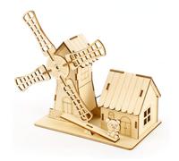 Puzzle 3D in Legno per Bambini, Kit di Costruzione di Modelli di Mulino a ad Energia Solare con Pezzi Artigianali Fai-da-Te, Giocattolo Educativo STEM per l'Apprendimento e la Creatività dei