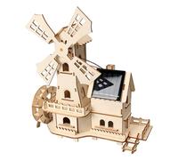 Puzzle 3D in legno, Puzzle in legno con casa del mulino a Case educative scientifiche alimentate ad energia solare per l'artigianato per bambini