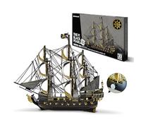 Puzzle 3D in metallo nero perlato nave pirata magnete per frigorifero, puzzle in metallo 3D per barca a vela, modello nave per 340 acciaio inox, regalo di compleanno, modello per adulti, 77 pezzi