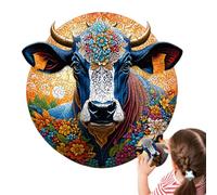 Puzzle 3D per mucca - 17 - 43 cm Highland Cow irregolare 3D | Testa di dipinta floreale astratto giocattolo in legno | Puzzle in legno animale per collezionisti di familiari