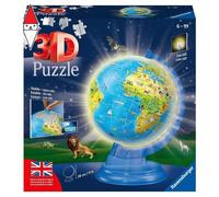 Ravensburger - 3d puzzle globo night edition con luce, impara la geografia in inglese, 180 pezzi, 6+ anni