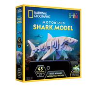 Puzzle 3D Squalo Motorizzato National Geographic - Kit modello 3D in legno da 45 pezzi con base espositiva motorizzata illuminata con 8 impostazi