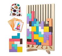 Puzzle 3D Tetris gioco per bambini con borsa, giocattolo Montessori, giocattolo per cervello a partire dai 3 4 5 anni, puzzle in legno con 42 pezzi di intelligenza colorata da costruzione, 10 carte