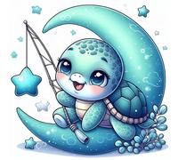 Puzzle 48 Pezzi Tartaruga Cartoni Animati Sulla Luna, Decompressivo Intellettuale Educativo Divertente Gioco Puzzle Difficile Puzzles per Adulti 48 Pezzi 20x20 cm