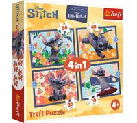 Trefl - Lilo & Stitch, Vacanze alle Hawaii - Puzzle 4 in 1, 4 puzzle, da 35 a 70 pezzi - puzzle colorati con personaggi dei film, divertimento assicurato per bambini dai 4 anni in su