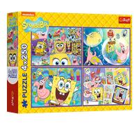 Trefl 4in1, folle mondo di SpongeBob-4 x 250 Pezzi-Confezione da Quattro Puzzle per Adolescenti, Multicolore, 13342